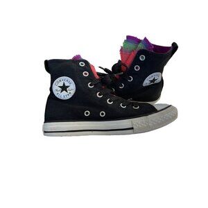Converse All Stars Black High top With Rainbow Ruffles Girl’s Size 1 Colorful